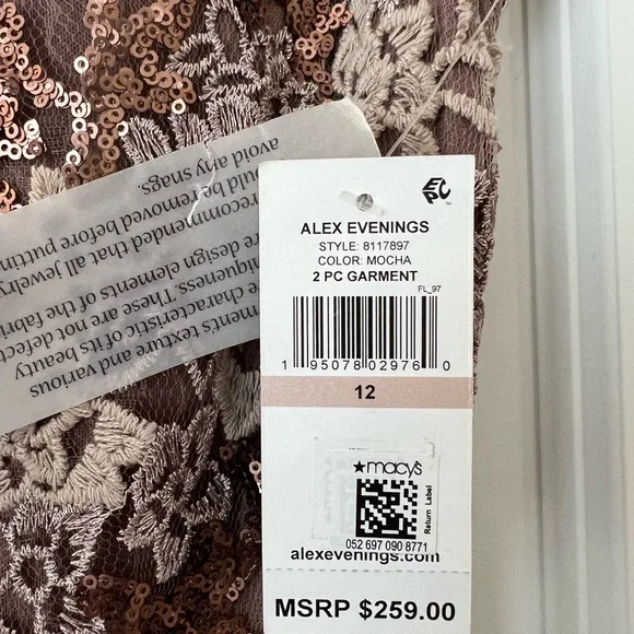 NWT Size 12 Alex Evenings Sequin Embroidered Trumpet Gown - Picture 5 of 5